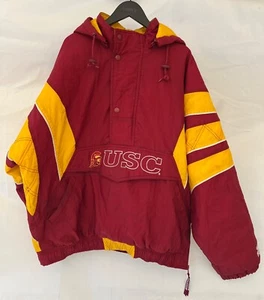 Vintage 90s USC Trojans Football Starter Jacket Pullover Quarter Zip Hooded XL - Picture 1 of 19