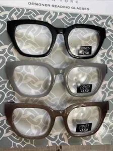 Jones New York Signature 3 Pair +2.50 Reading Glasses Readers Black, Grey, Tan - Picture 1 of 3