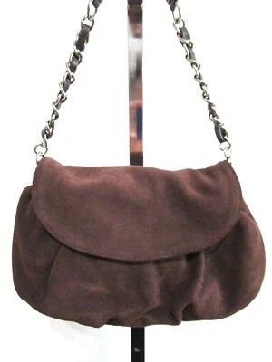 Bolso de Mano Ann Taylor Loft Pequeño Marrón Gamuza Cadena Correa Solapa Hombro Baguette Foto 1 de 4