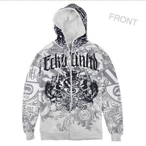 Men's Ecko Unltd Hip Hop Zipper Cotton Lining Warm Hoodie Graffiti Print Sweater