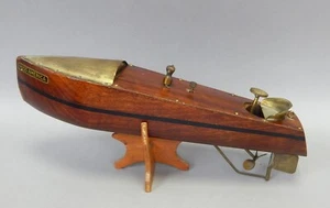 Antiguo barco de juguete mecánico de latón madera cuerda juguetes Mengel Miss América 15" - Imagen 1 de 5