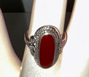 VINTAGE STERLING SILVER RING SIZE 8 ELONGATED CARNELIAN SOUTHWEST BALI STYLE. - Picture 1 of 4