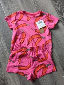 CHELSEA PEERS PJS AGE 1-2 SIZE 1-2 YEARS NEW TAGS PINK CHILI PEPPERS - Picture 1 of 10