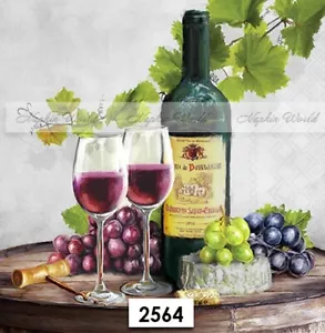 (2564) DOS servilletas artesanales artísticas decoupage de papel para almuerzo - BOTELLA COPAS DE VINO TINTO - Imagen 1 de 3