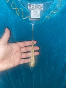 vintage jumpsuit Mid Century Modern 70s Robes Of CA Size Med Green Teal Gold - Picture 1 of 14