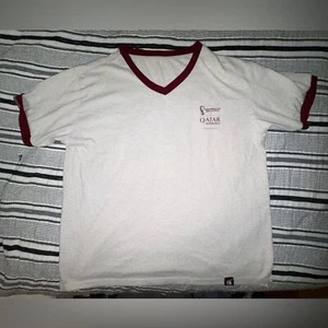 Qatar Airways FIFA World Cup 2022 T-Shirt M Ringer Tee Maroon White Qatar 22 - Picture 1 of 5