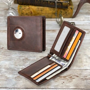 Contacts Men's RFID Leather Slim Wallet Purse AirTag Coin Card Holder 3 Colors - Picture 1 of 14
