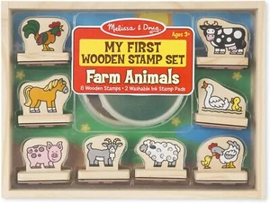 BRANDNEU MELISSA & DOUG MEIN ERSTES HOLZSTEMPELSET BAUERNTIERE 8 STEMPEL - Bild 1 von 2