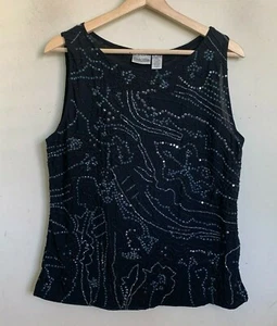 Chico's Canotta Nera Paillettes Perline Multi Girocollo Pullover Taglia 1 (S/8-10) - Foto 1 di 6