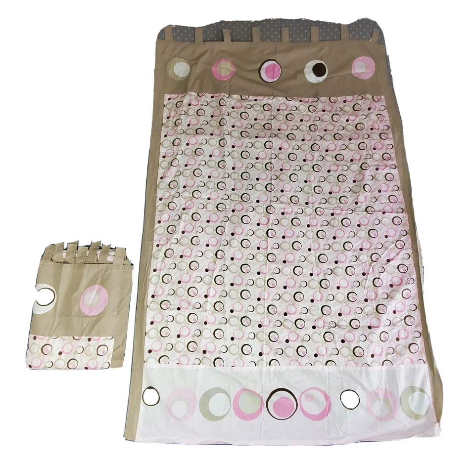 Cortinas 44 x 66" 2 Paneles Hechas a Mano Años 80 Rosa Caqui Marrón Lunares A Través de Varilla Foto 1 de 4