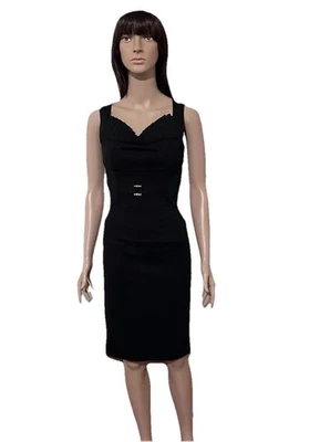 XOXO Mujer Vestido Negro Sin Mangas Dorado Detalle Cintura Acanalado Pecho Talla 00 Foto 1 de 4