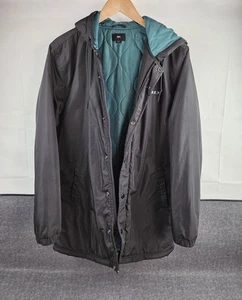 Obey Parka Coat Mens Medium Black Solid Full Zip Hooded - Picture 1 of 14