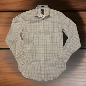 J.Crew Mens $98 Slim Performance Dress Shirt White Blue Check Size XS AS988 New - Picture 1 of 8