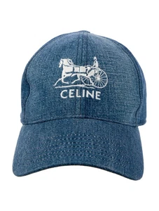 Cappello Berretto Baseball Regolabile Celine Blu Denim Logo - Foto 1 di 8