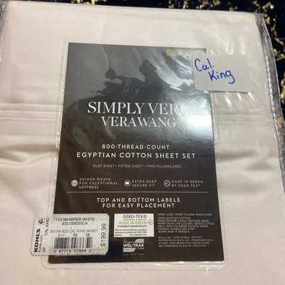 Juego de sábanas Simply Vera Wang egipcio 800 unidades CALIFORNIA KING - blanco susurro Foto 1 de 3