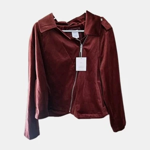 NWT LC Lauren Conrad Burgundy Asymmetrical Zip Moto Jacket Womans Plus Size 1X - Picture 1 of 6