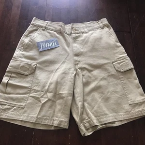 VTG Y2K CYBERTEK KHAKI TAN CARGO SHORTS HIKING OUTDOOR SKATE RARE CLASSIC SZ 32 - Picture 1 of 3