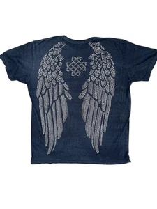 VTG Affliction Mens Studded Wings Sz LG Gray t-shirt USA Y2K Grunge Distressed - Picture 1 of 12