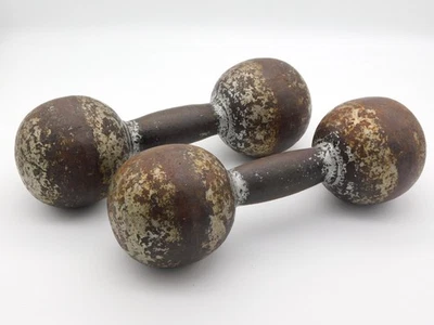 Antique Cast Iron Globe Dumbbell Weights 15 Pounds Each Matching Set Unbranded - Image 1 of 4