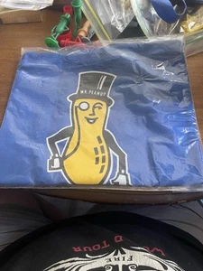 Vintage Mr. Peanut Planters Drawstring Bag Double Sided 18x12 Inch Blue New - Picture 1 of 2