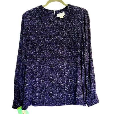 Blusa de seda Silkland vintage S púrpura estampado floral años 80 Deadstock Whimsigoth Top Foto 1 de 4