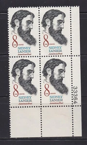 Scott #1446 Sidney Lanier Plate Blocco di 4 1972 come nuovo mai incernierato OG - Foto 1 di 3