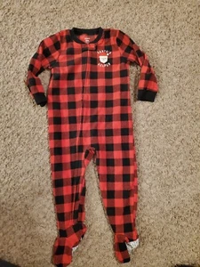 Pijama de una pieza a cuadros Carter's Buffalo para niños pequeños talla 24 meses con patas de Santa cremallera - Imagen 1 de 3