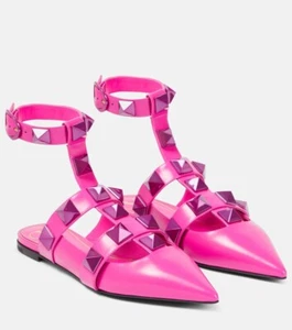NIB Valentino Garavani Roman Stud Ankle Strap Mule Vlogo Rockstud Cage Flat 36.5 - Picture 1 of 12