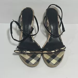 Burberry Patent Leather Nova Check Espadrille Wedge Sandals Size 40 - Picture 1 of 13
