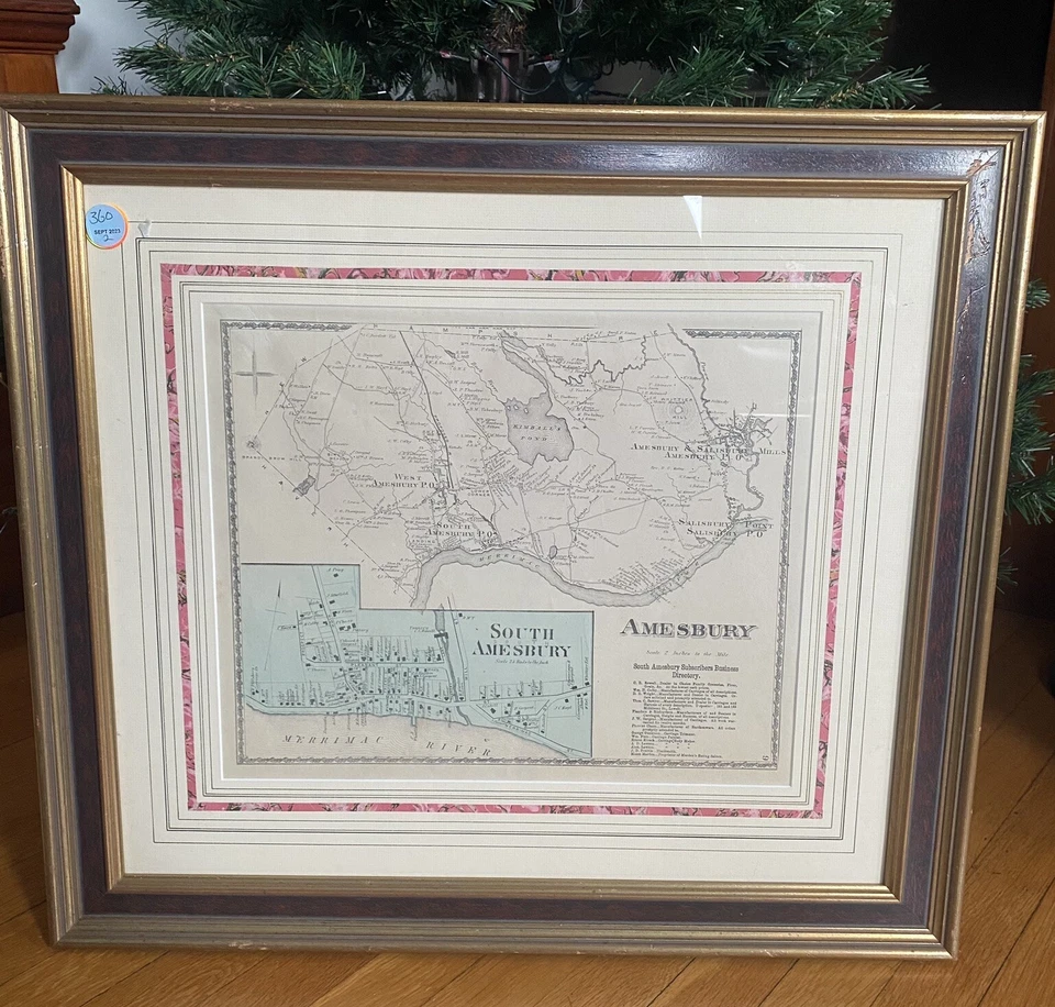 Map of Amesbury, Massachusetts MA - North Shore Framed Antique Atlas Newburyport - Image 1 of 4