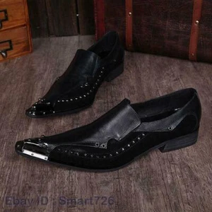 Men Formal Slip on Pointed Toe Dress Wedding Party Metal Rivets Leather Shoes - Picture 1 of 7