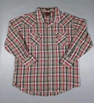 Plains Shirt Mens 2XL Brown Red Plaid Pearl Snap Western Long Sleeve Lightweight - Image 1 of 4