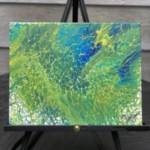 Dinosaurier grün und blau flüssig Kunst Gemälde auf Leinwand - Bild 1 von 1