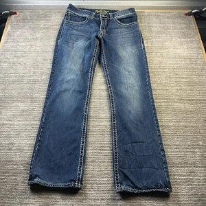 Wrangler Rock 47 Jeans Mens 33x32 Blue Denim Pants Bootcut Thick Stich - Picture 1 of 9