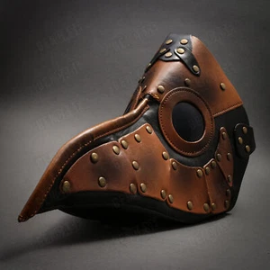 Steampunk Party Mask Masquerade Long Nose Plague Doctor PU Leather Mask BROWN - Picture 1 of 6