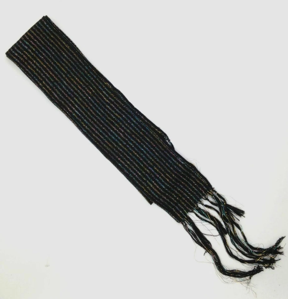 $400 Saint Laurent Women's Black Metallic Striped Luxury Frayed Wool-Blend Scarf - Image 1 of 1
