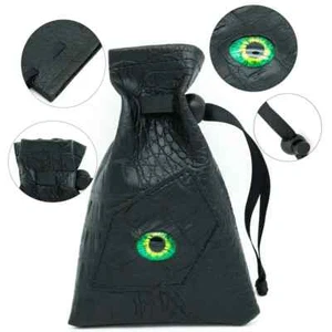 Green Eye PU Leather Dice Bag with Seven Starry RPG Dice D&D Dungeons Dragons - Picture 1 of 2