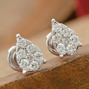 Aretes de pera minimalista de diamantes pavé color H claridad SI de oro blanco de 10 k - Imagen 1 de 6