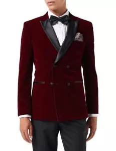 Mens Double Breasted Velvet Blazer Smoking Jacket Wedding Party Wear Dinner Coat - Picture 1 of 3