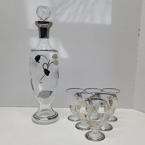 Juego de jarra y vidrio de colección ~ Art Nouveau ~ flor de loto grabada con superposición de platino - Imagen 1 de 5