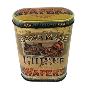 Vintage Wafers Ginger Biscuits Decorative Advertising Tin, Daher England - Foto 1 di 6