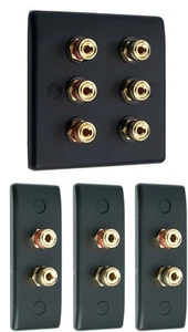 3.0 Matt Black Surround Sound Audio AV Speaker Wall Face Plate Kit - NON SOLDER - Picture 1 of 6