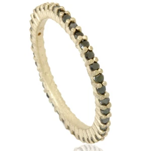 1/2ct Raw Treated Black Diamond Prong Set Eternity Ring 14K Yellow Gold - Picture 1 of 5