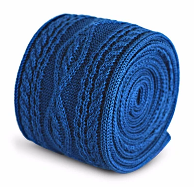 Frederick Thomas Knitted Silk Mens Tie - Royal Blue - Cable Knit Plain Skinny - Imagem 1 de 3