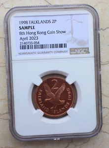 NGC Sample Coin for 2023 8th Hong Kong Coin Show - 1998 Falkland Islands 2P - Picture 1 of 2