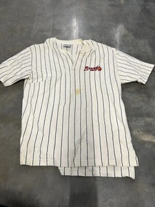 Vtg Atlanta Braves Logo Athletics Pin Stripe Jersey Xl - Picture 1 of 5