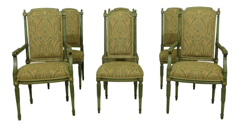 LF51498EC: Set Of 6 French Louis XVI Style Paint Decorated Dining Chairs Cover