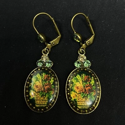 Michal Negrin Romantic hand made Crystals earrings Flowers Roses made in Israel - Image 1 of 4