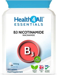 Vitamin B3 Nicotinamide Niacinamide 500mg 180 Tablets V Vegan. No-Flush Made in - Picture 1 of 12