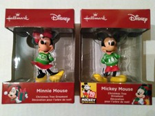 Mickey & Minnie mouse Hallmark Xmas Ornaments 90 years Disney Green Sweater NEW 